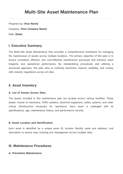 Free Multi-Site Asset Maintenance Plan Template to Edit Online