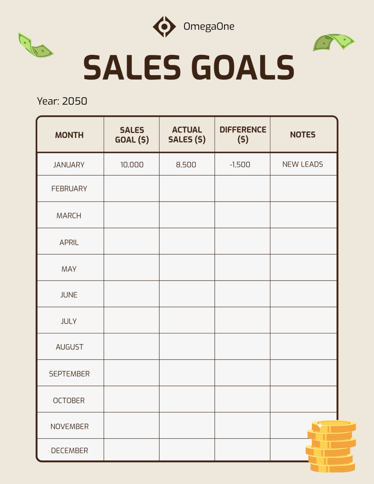 Simple Sales Goals Template - Edit Online & Download