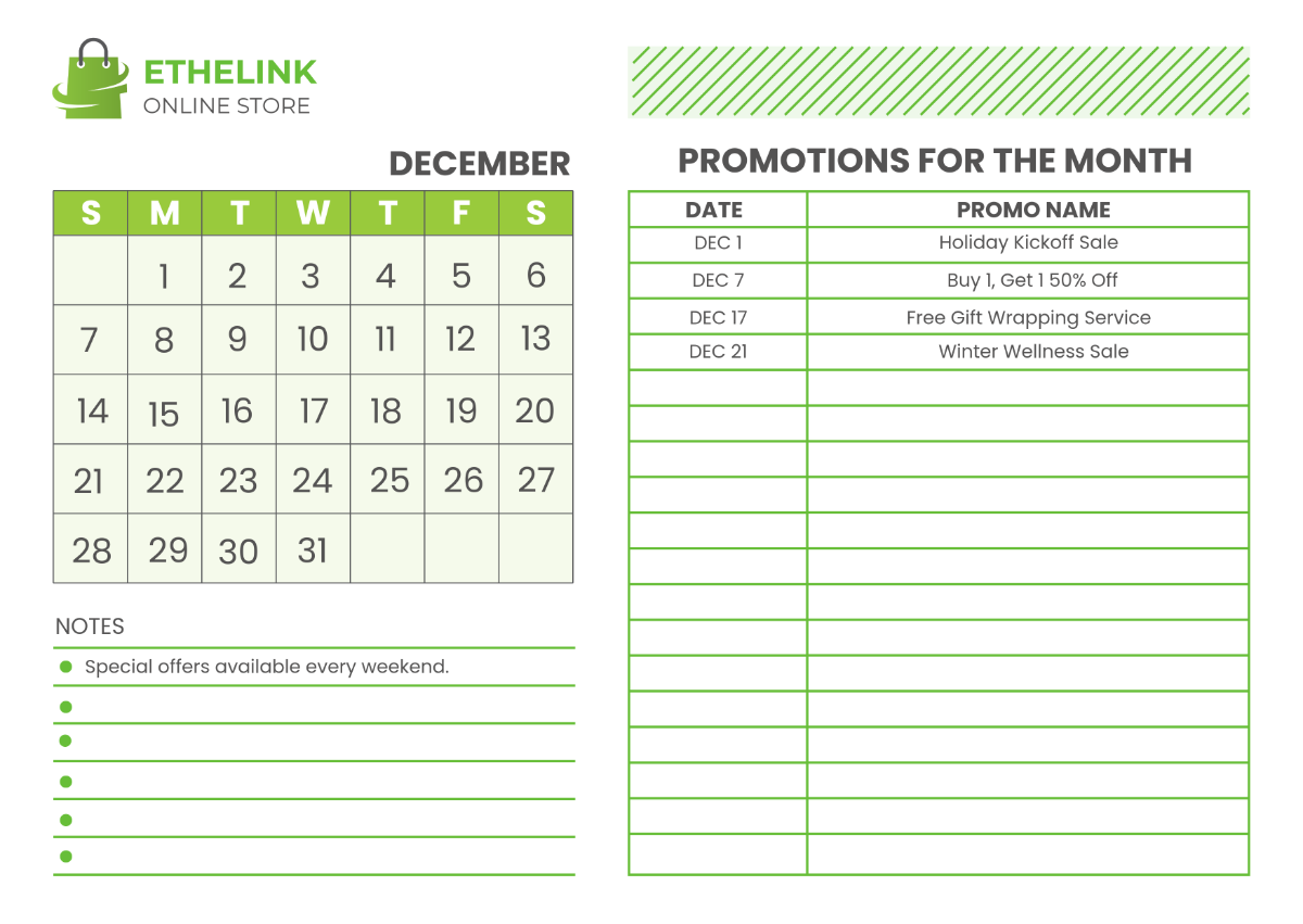 Online Store Calendar Template - Edit Online & Download