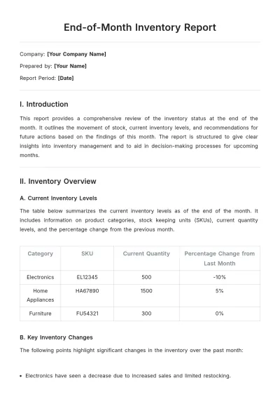 Free End-of-Month Inventory Report Template to Edit Online