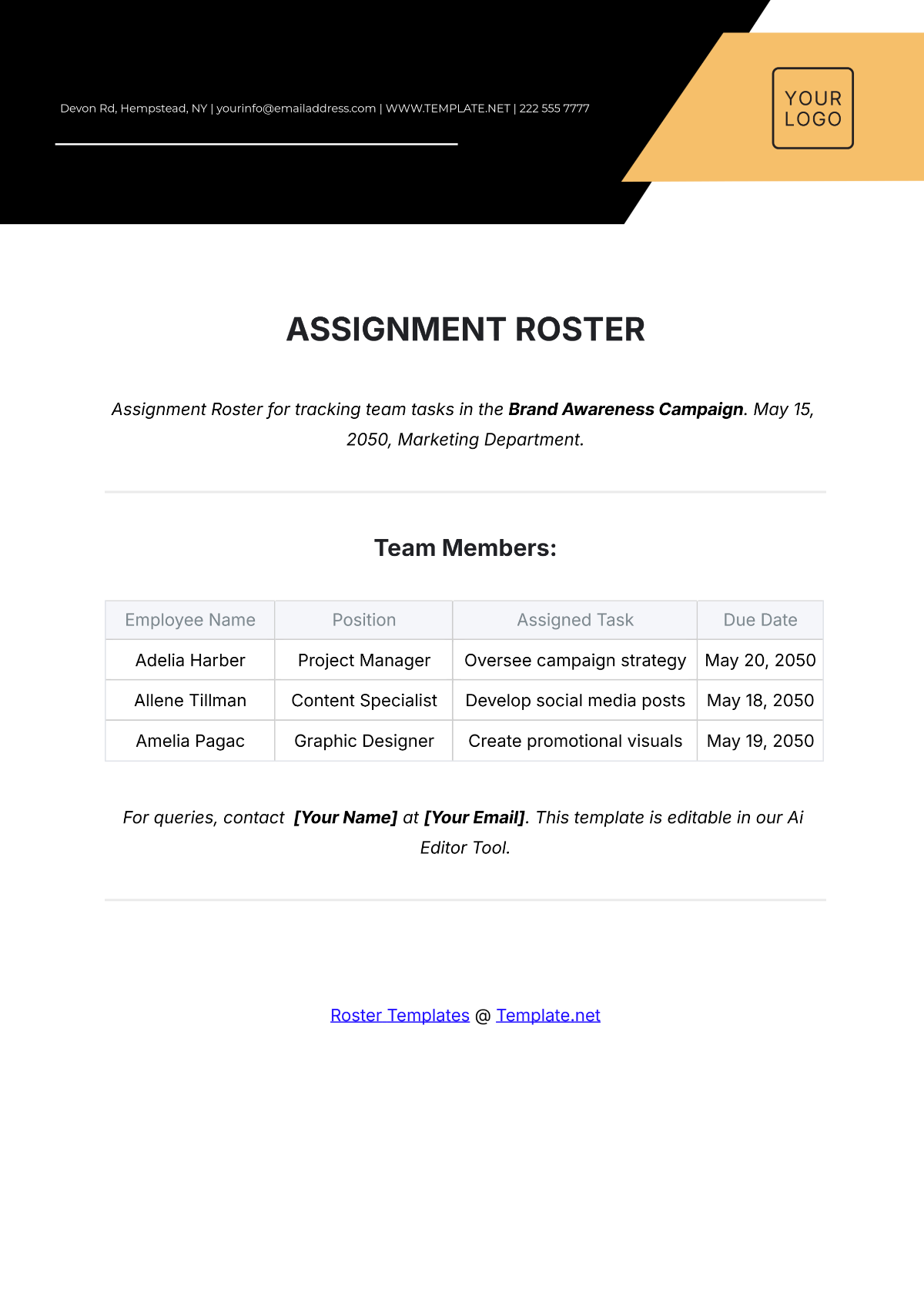 Assignment Roster Template - Edit Online & Download