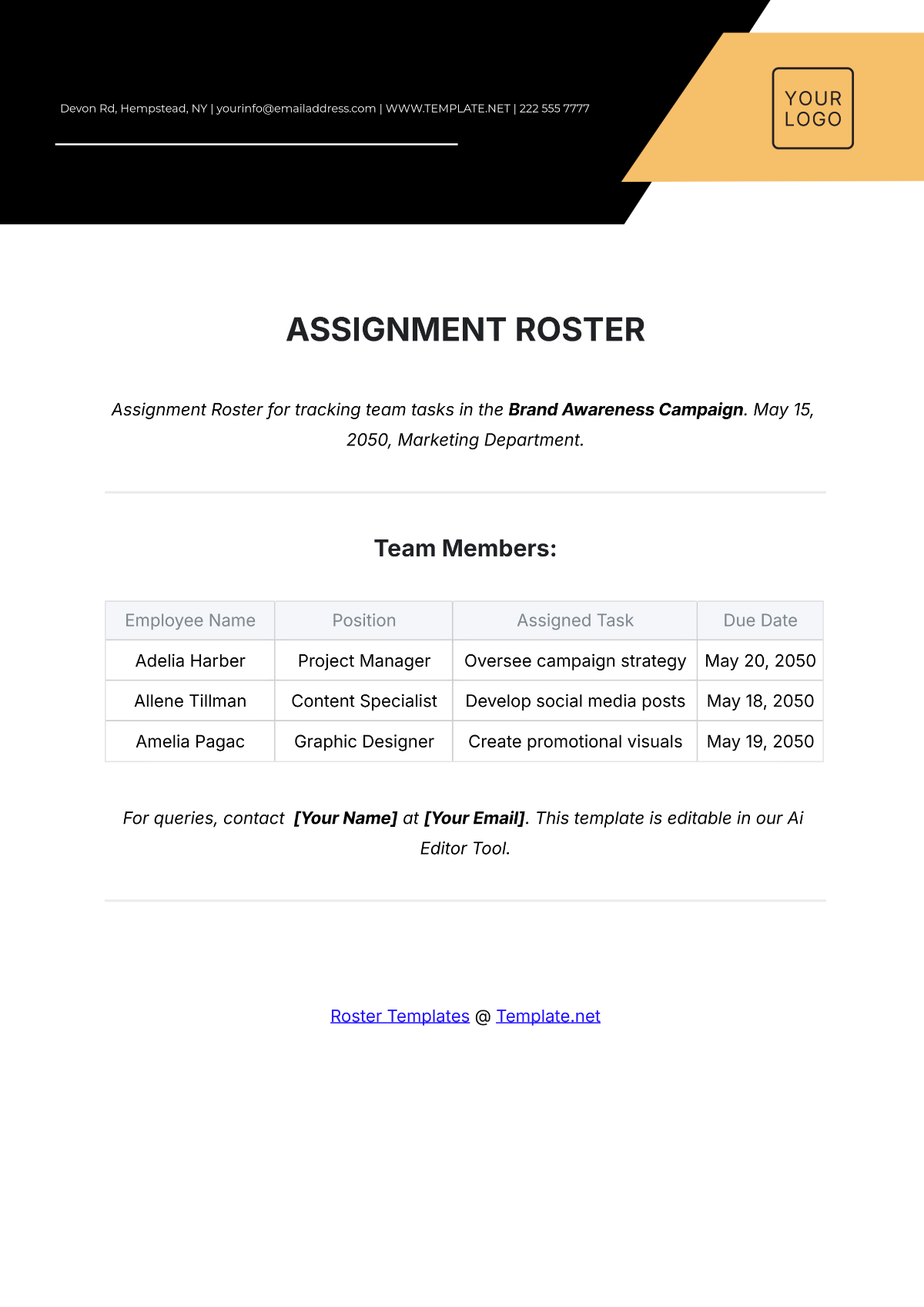 Free Duty Roster Templates Editable And Printable