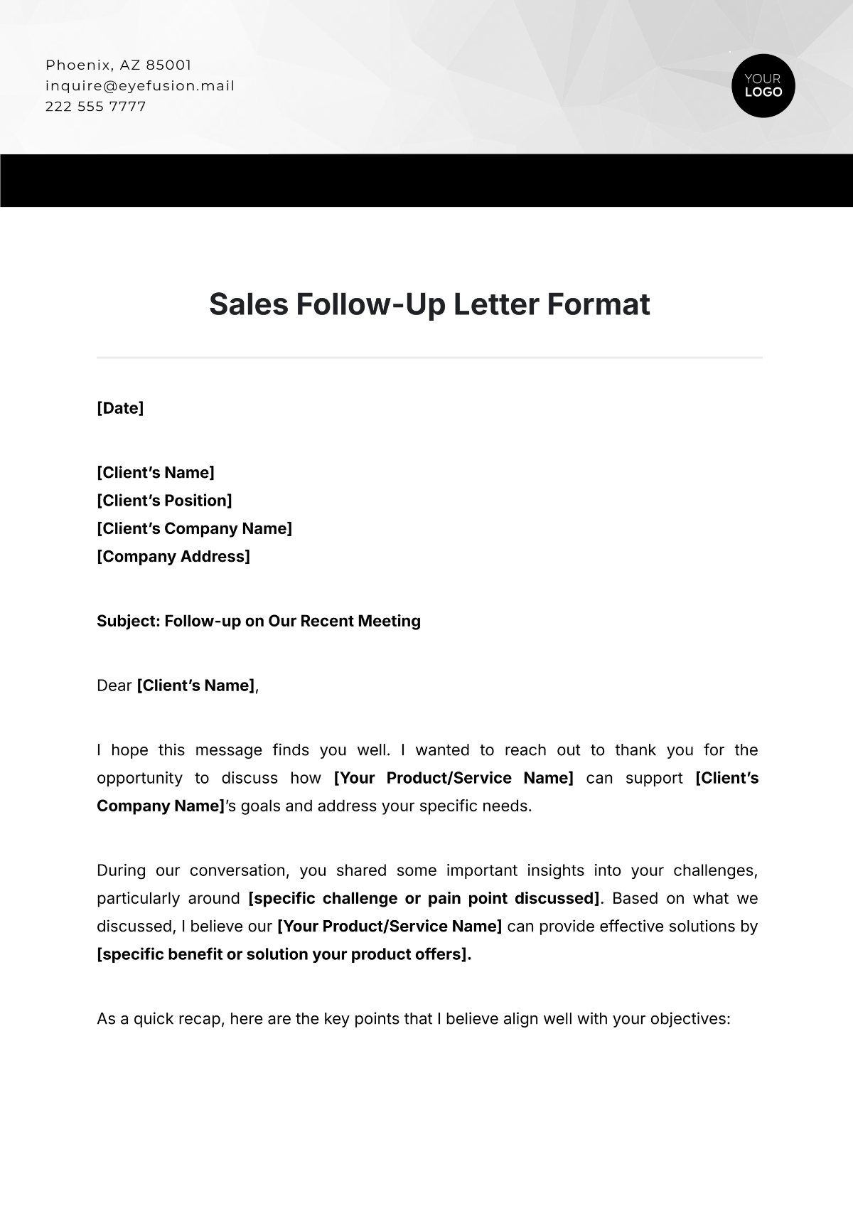 Sales Follow-Up Letter Format Template - Edit Online & Download