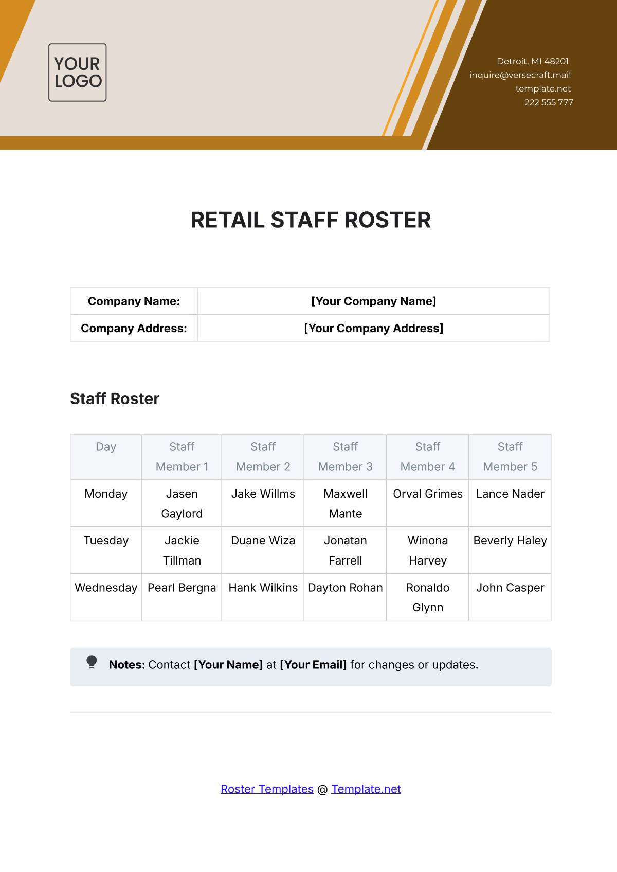 Retail Staff Roster Template - Edit Online & Download