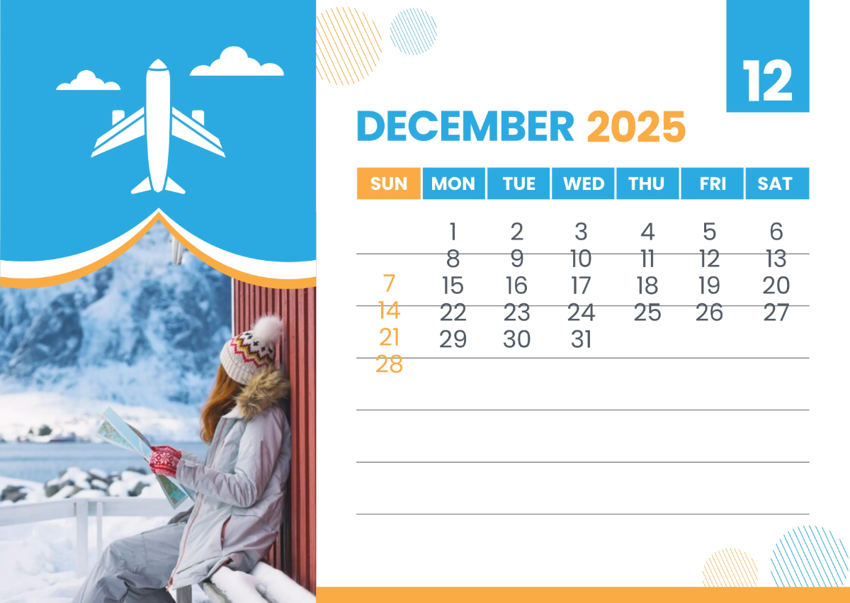 Free 2025 Travel Calendar Template to Edit Online