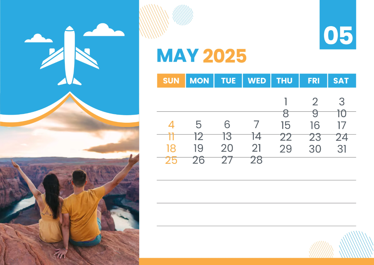 Free 2025 Travel Calendar Template to Edit Online