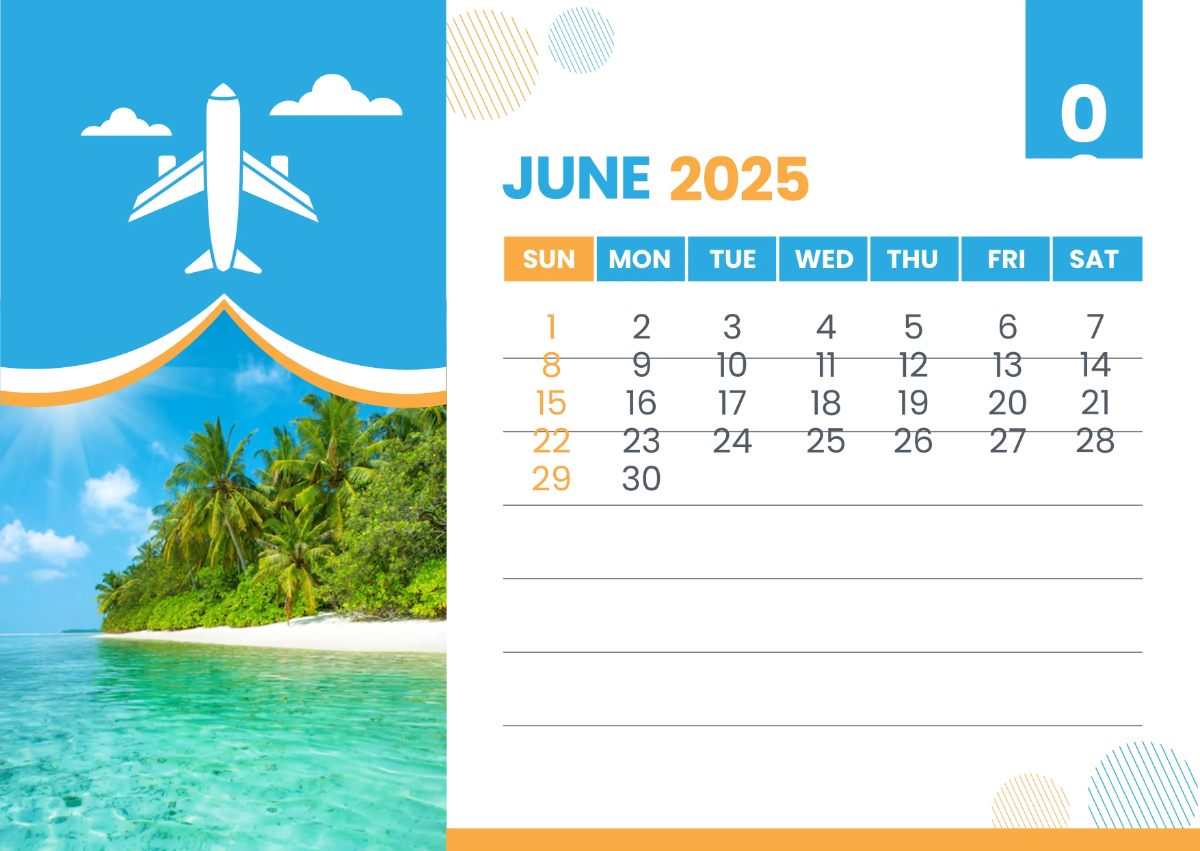 Free 2025 Travel Calendar Template to Edit Online