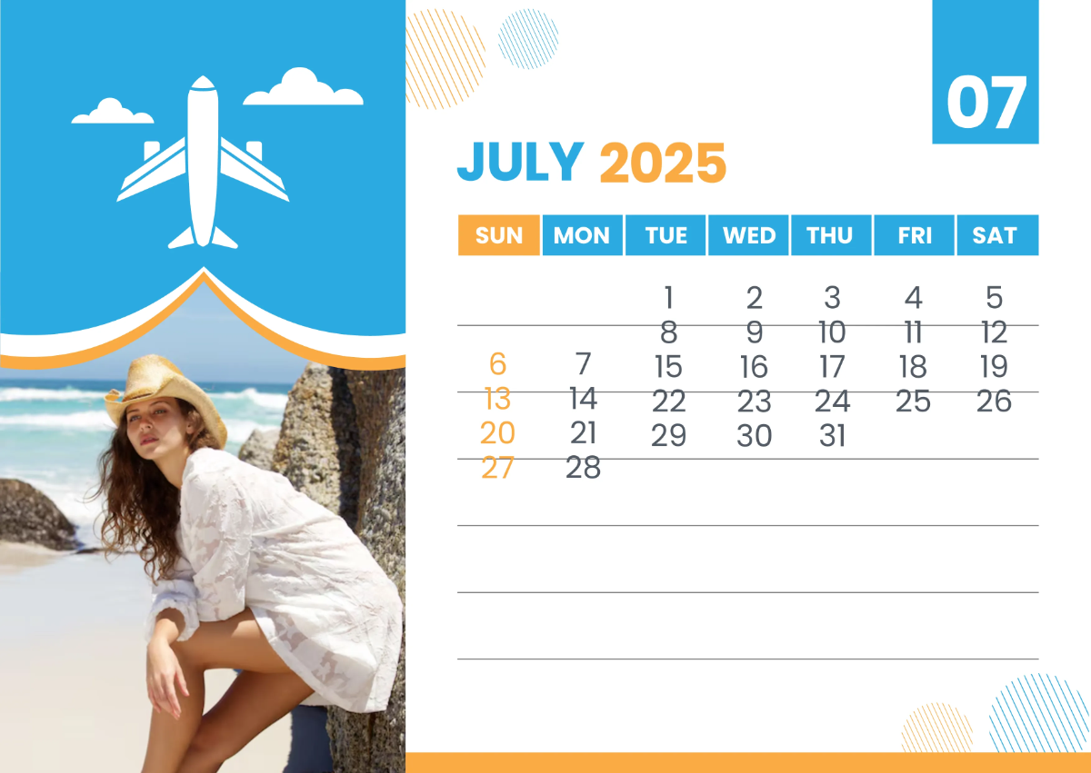 Free 2025 Travel Calendar Template to Edit Online