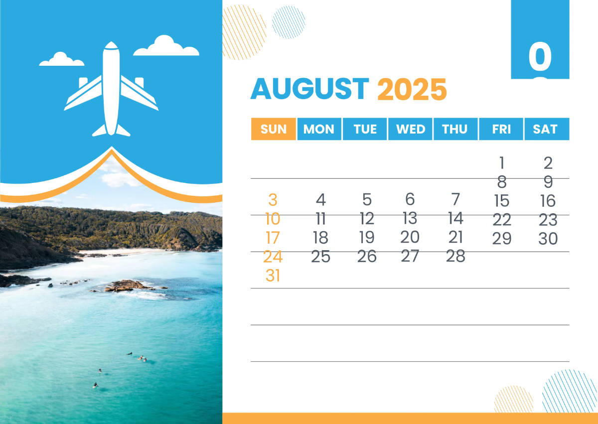 Free 2025 Travel Calendar Template to Edit Online