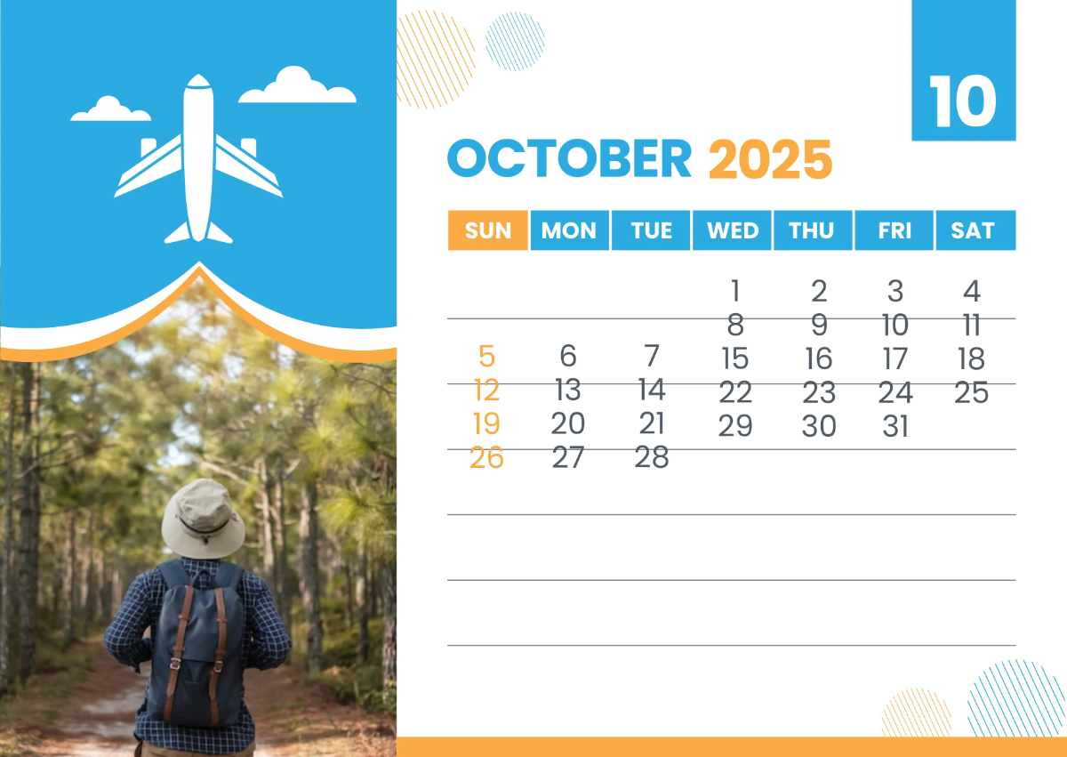 Free 2025 Travel Calendar Template to Edit Online