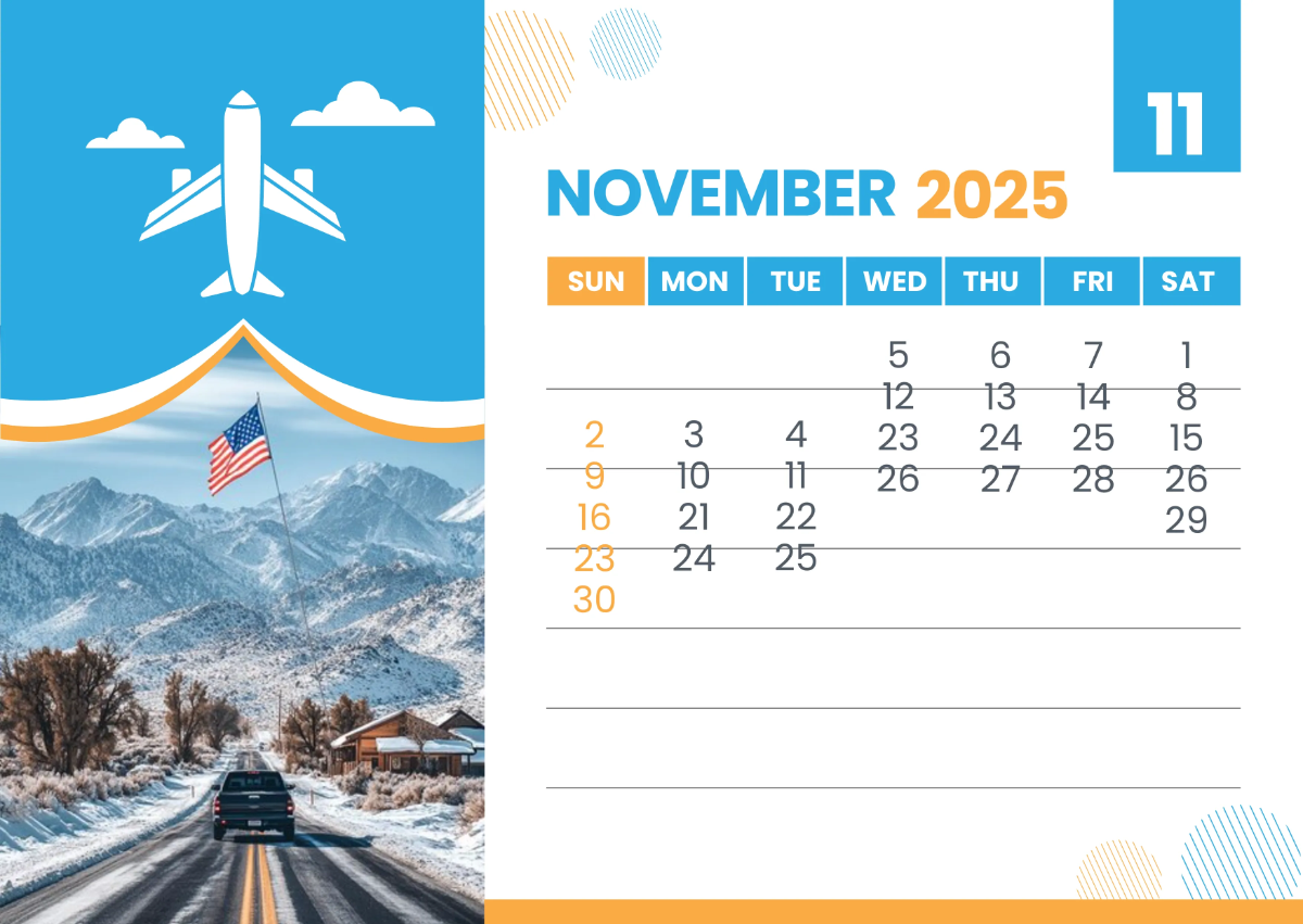 Free 2025 Travel Calendar Template to Edit Online