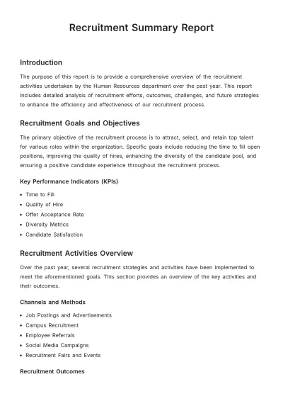 Free Recruitment Summary Report Template to Edit Online