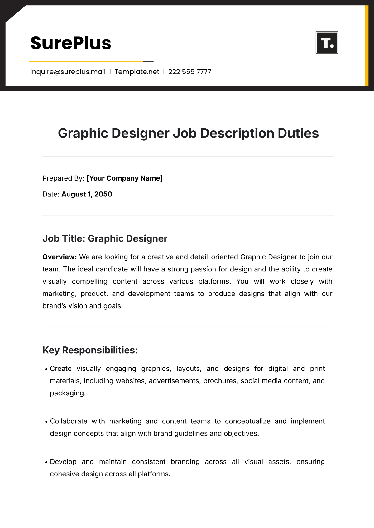 Graphic Designer Job Description Duties Template - Edit Online & Download