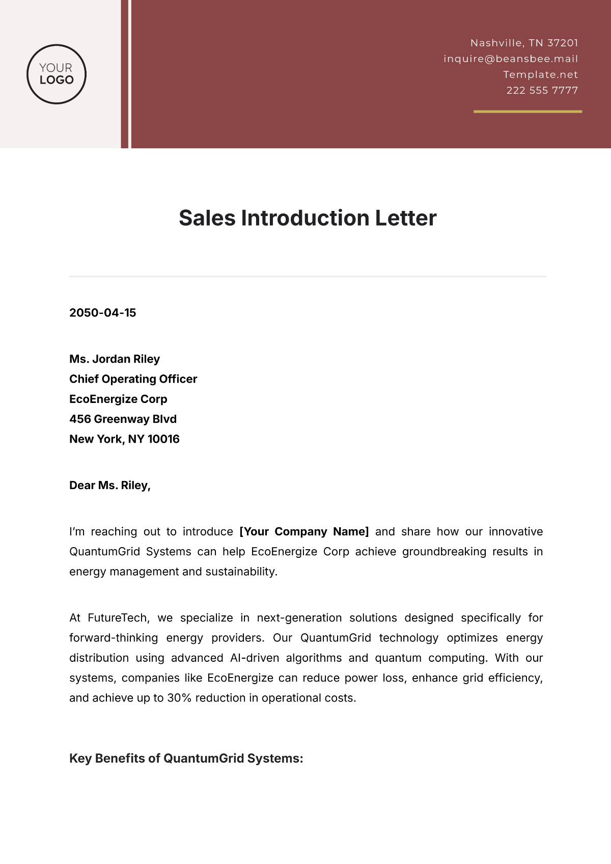 Sales Introduction Letter Template - Edit Online & Download