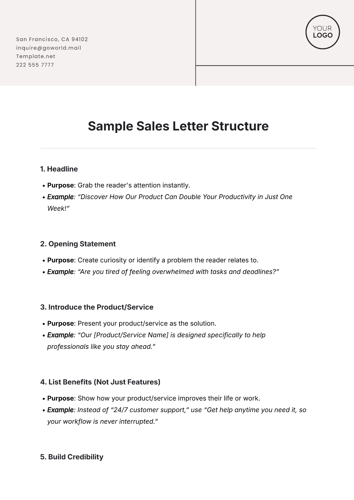 Sample Sales Letter Structure Template - Edit Online & Download