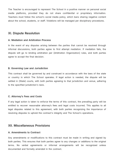 Free Music School Teacher Contract Template to Edit Online