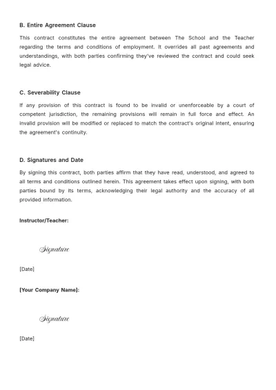 Free Music School Teacher Contract Template to Edit Online