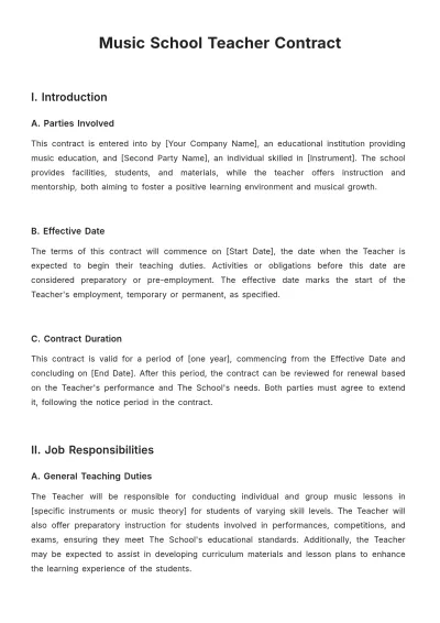 Free Music School Teacher Contract Template to Edit Online