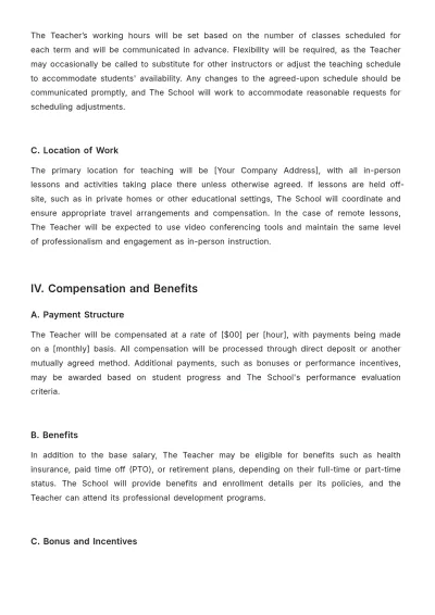 Free Music School Teacher Contract Template to Edit Online