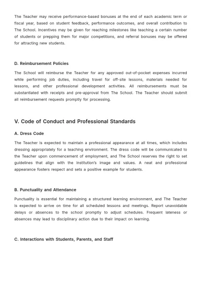 Free Music School Teacher Contract Template to Edit Online