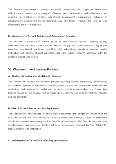 Free Music School Teacher Contract Template to Edit Online