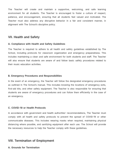 Free Music School Teacher Contract Template to Edit Online