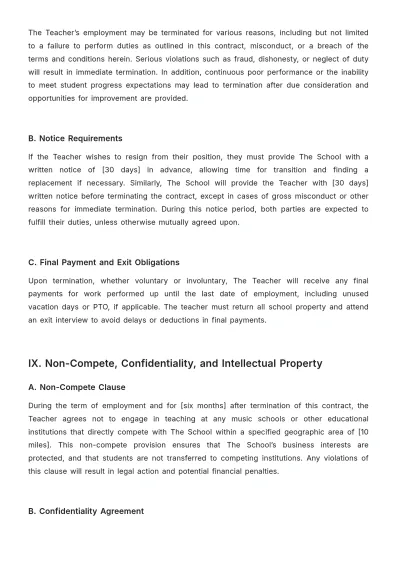 Free Music School Teacher Contract Template to Edit Online