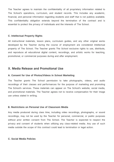 Free Music School Teacher Contract Template to Edit Online