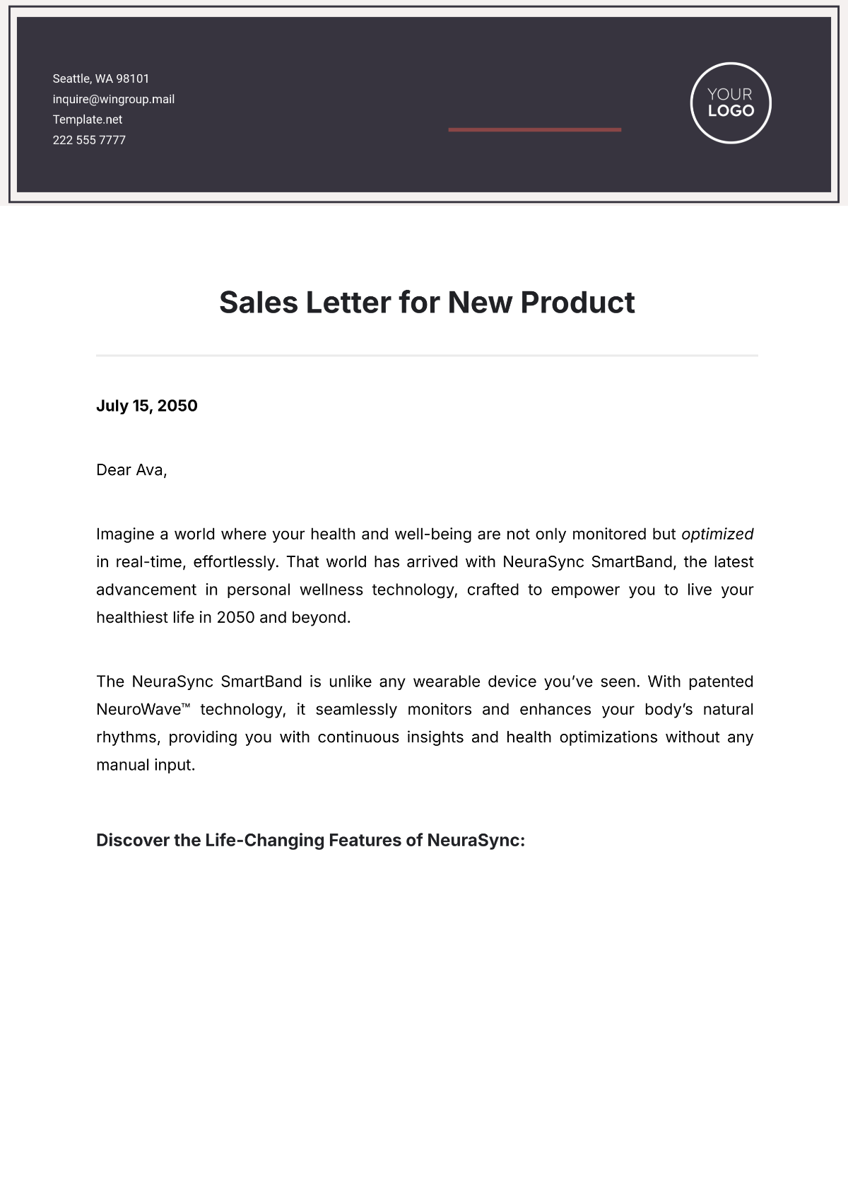 Sales Letter for New Product Template - Edit Online & Download