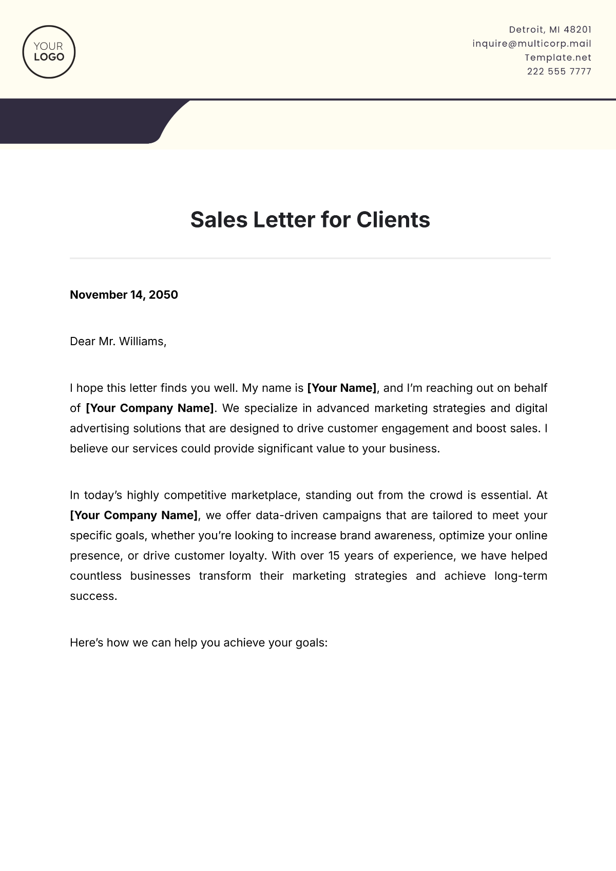 Sales Letter for Clients Template - Edit Online & Download