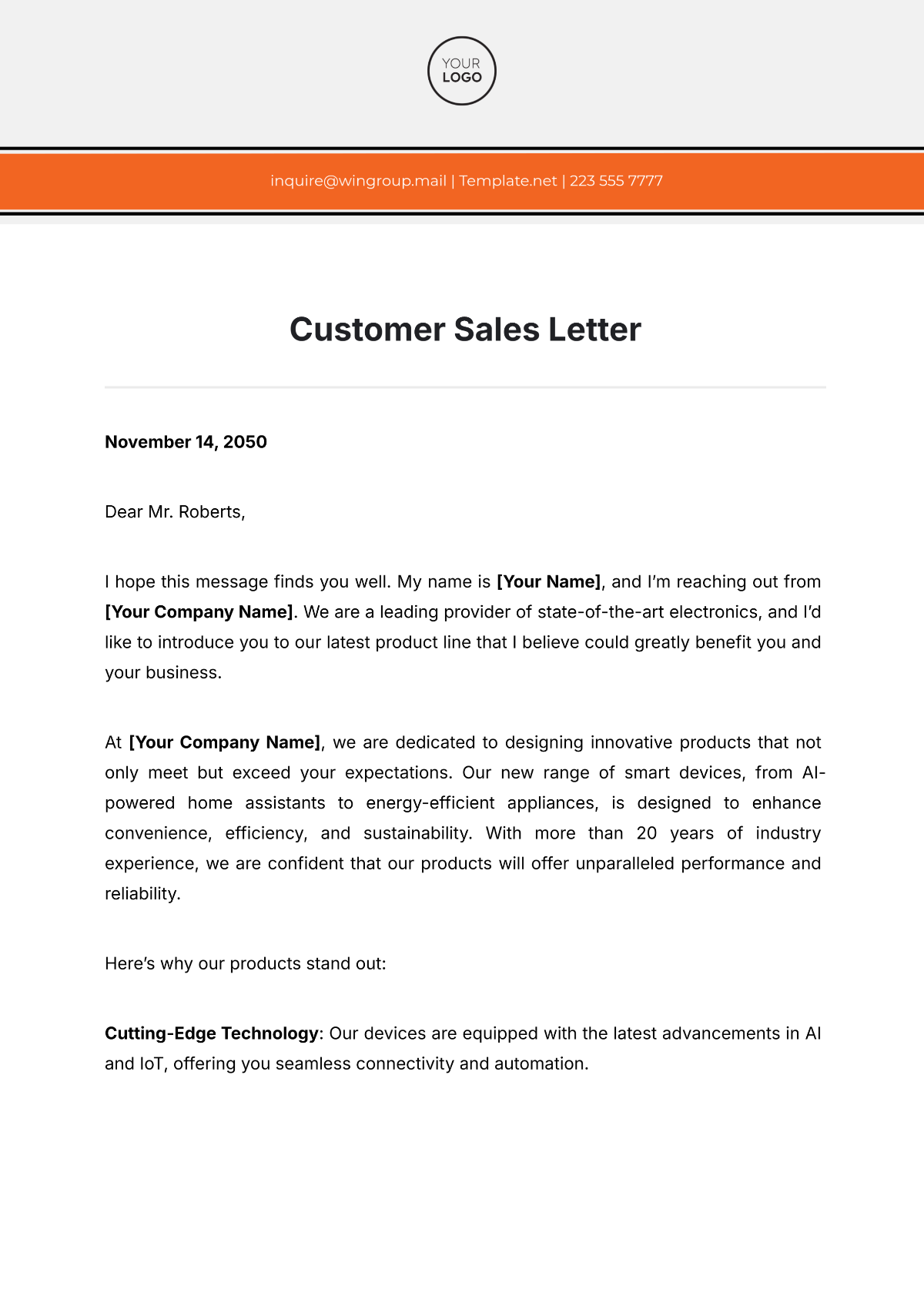 Customer Sales Letter Template - Edit Online & Download