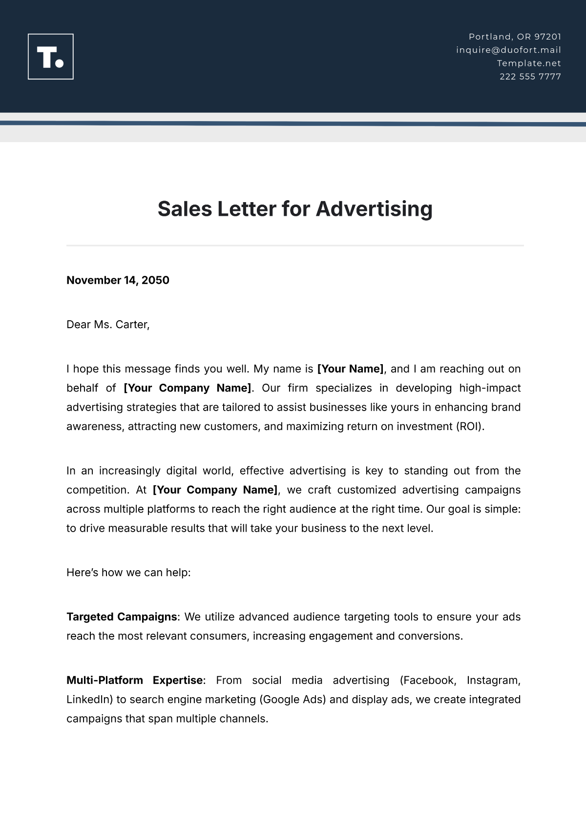 Sales Letter for Advertising Template - Edit Online & Download