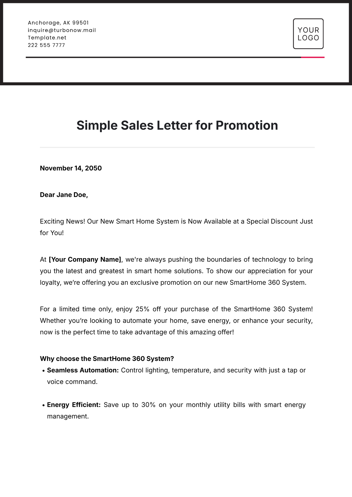 Simple Sales Letter for Promotion Template - Edit Online & Download