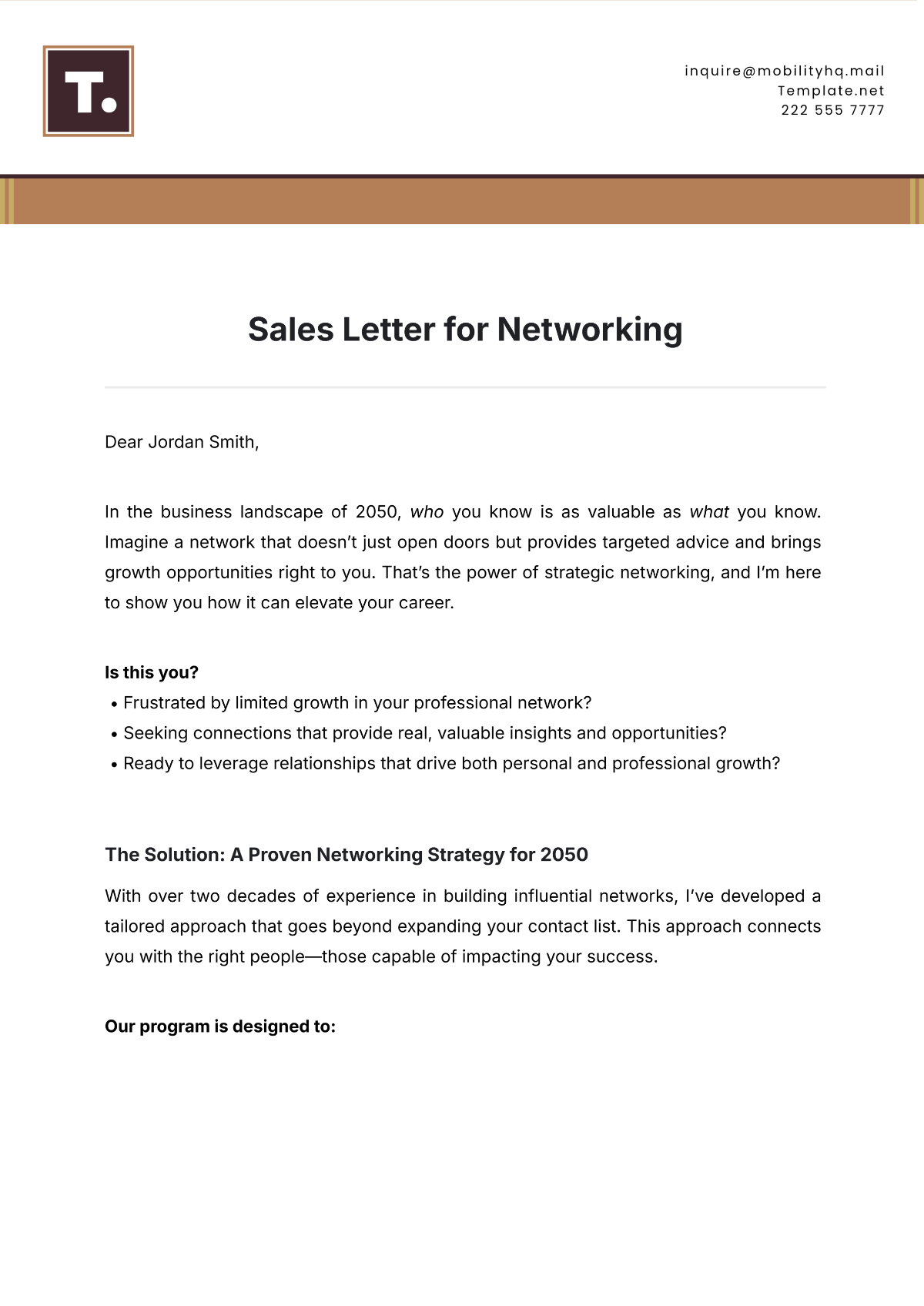 Sales Letter for Networking Template - Edit Online & Download