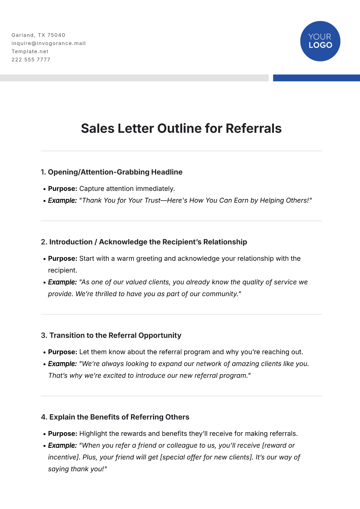 Sales Letter Outline for Referrals Template - Edit Online & Download