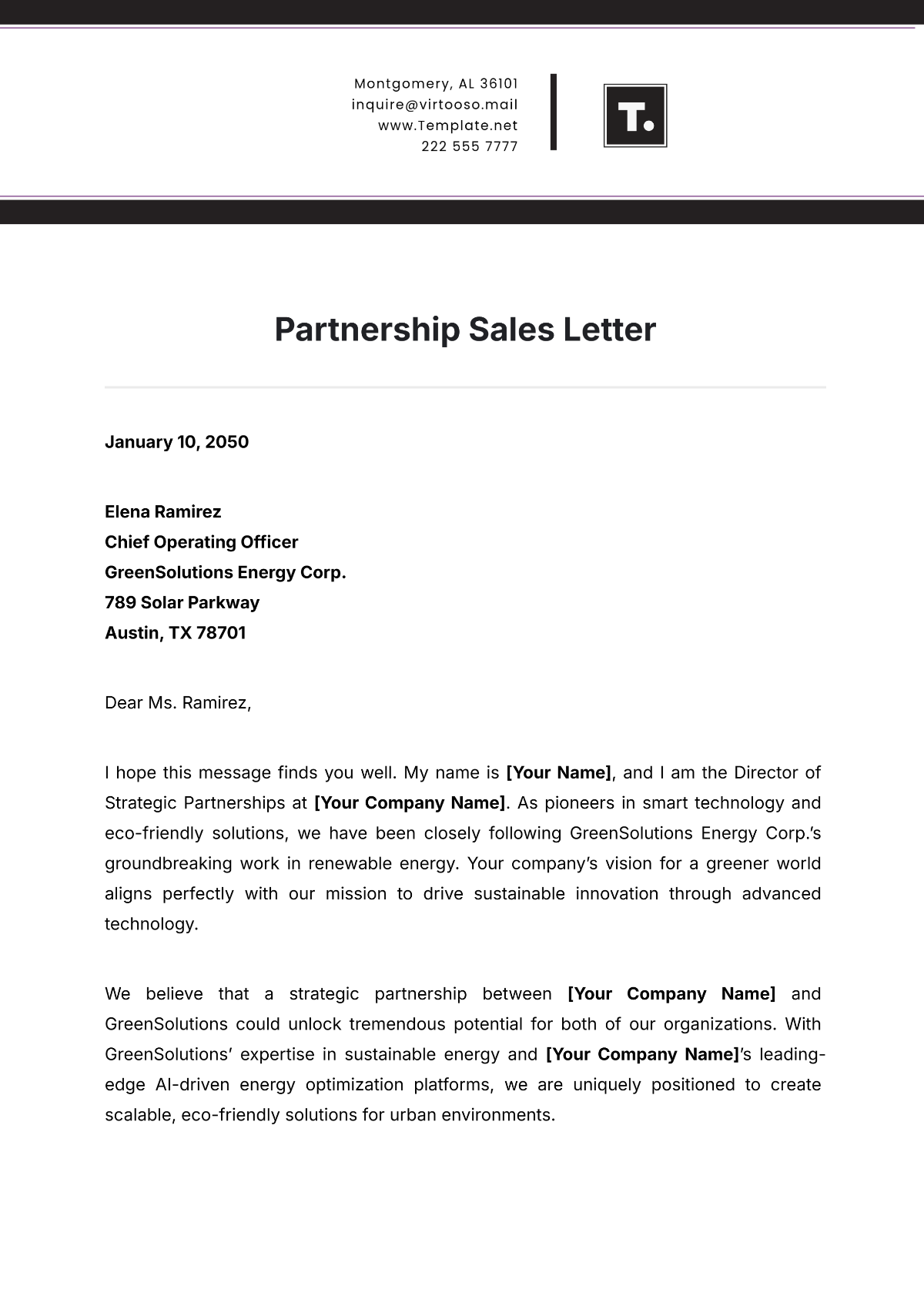 Partnership Sales Letter Template - Edit Online & Download