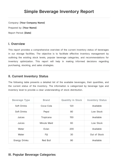 Free Simple Beverage Inventory Report Template to Edit Online