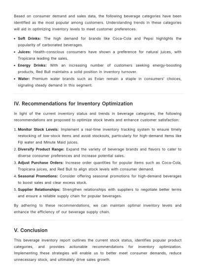 Free Simple Beverage Inventory Report Template to Edit Online