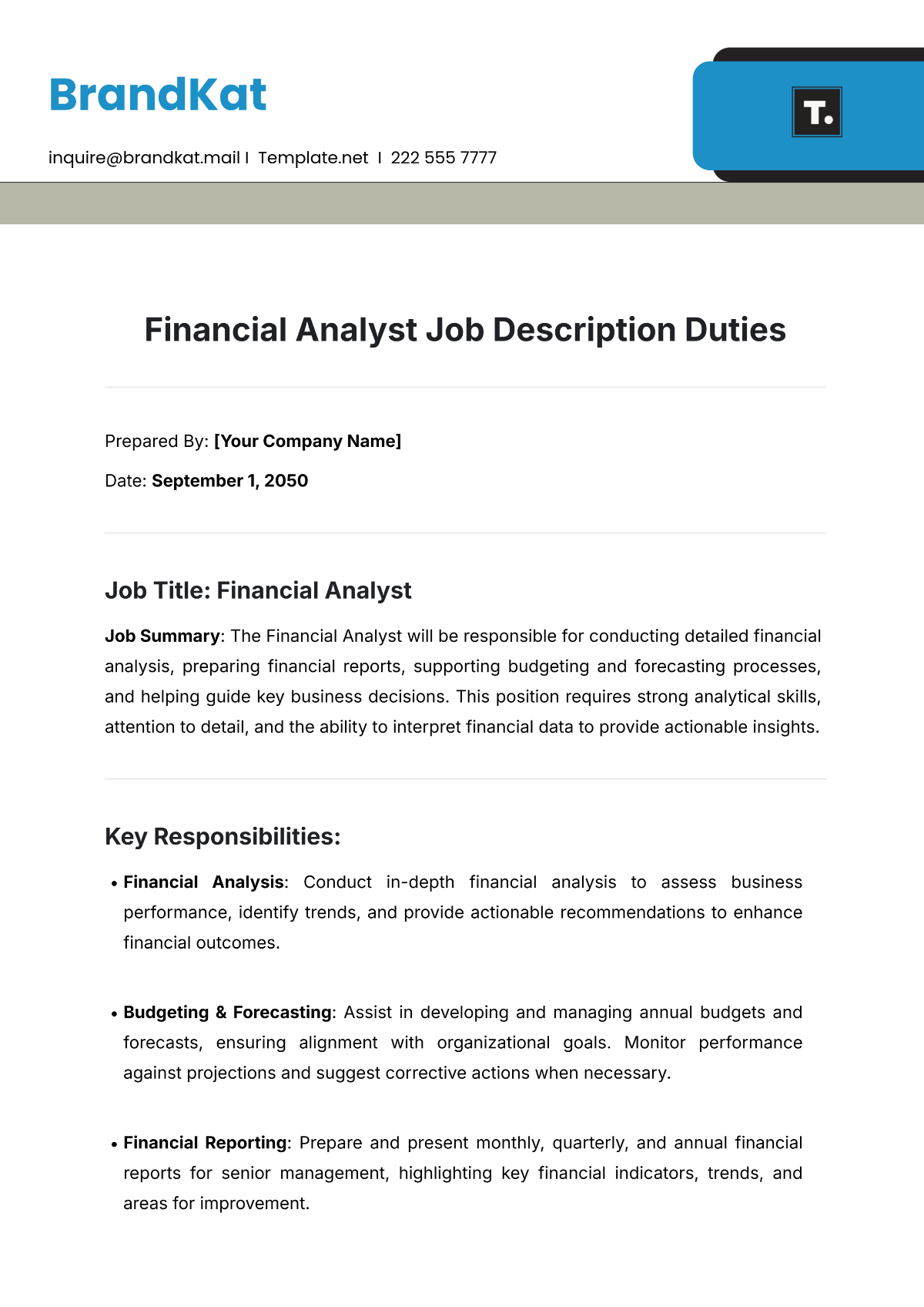 Financial Analyst Job Description Duties - Edit Online & Download