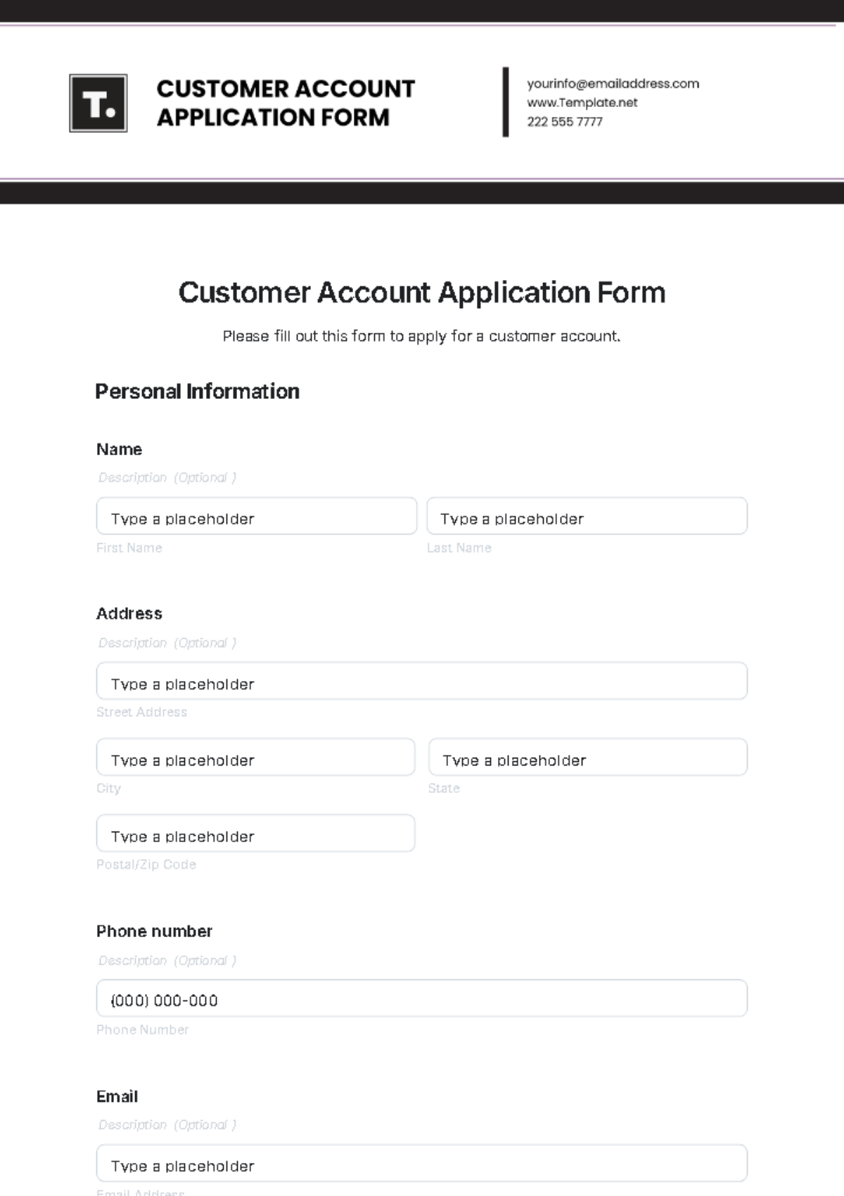 Customer Account Application Form Template - Edit Online & Download