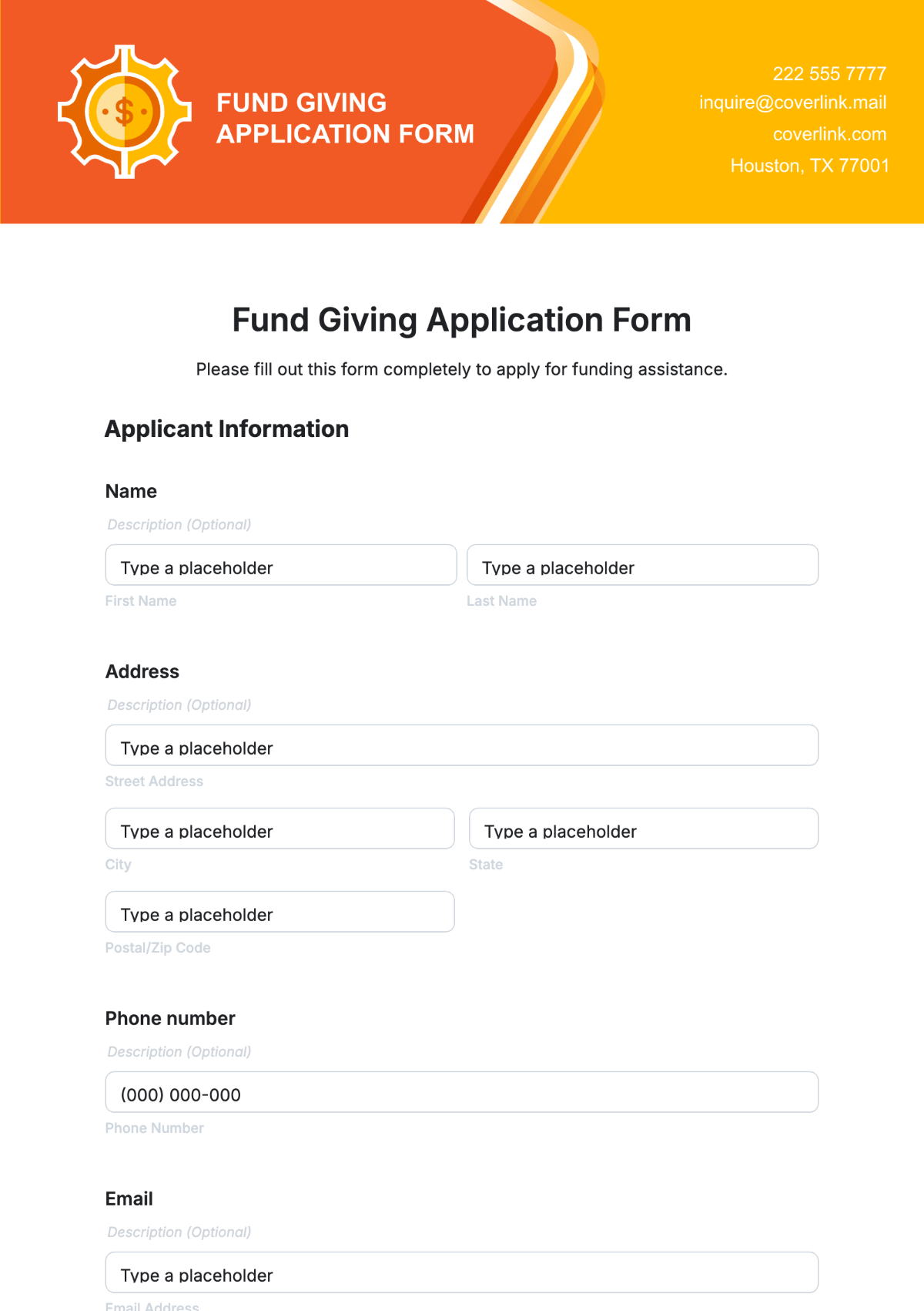 Fund Giving Application Form Template - Edit Online & Download