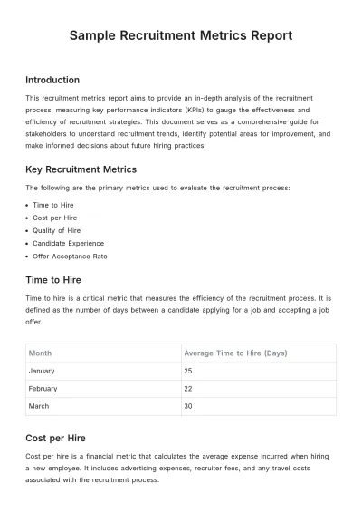 Free Sample Recruitment Metrics Report Template to Edit Online