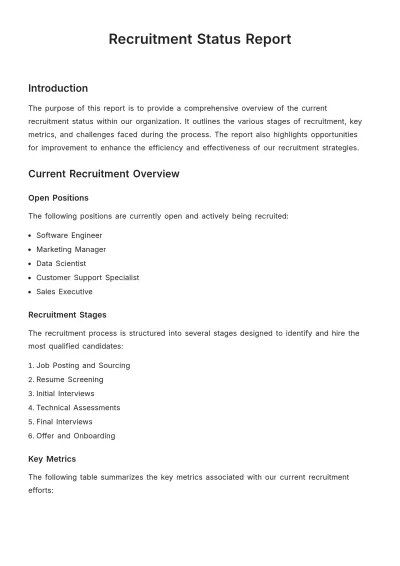 Free Recruitment Status Report Template to Edit Online