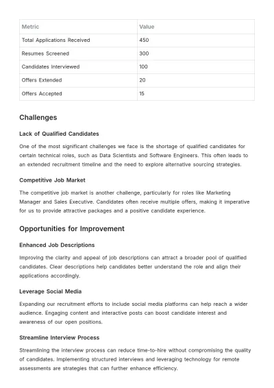 Free Recruitment Status Report Template to Edit Online