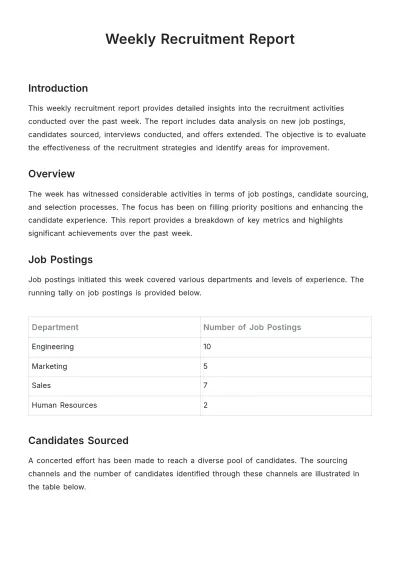 Free Weekly Recruitment Report Layout Template to Edit Online