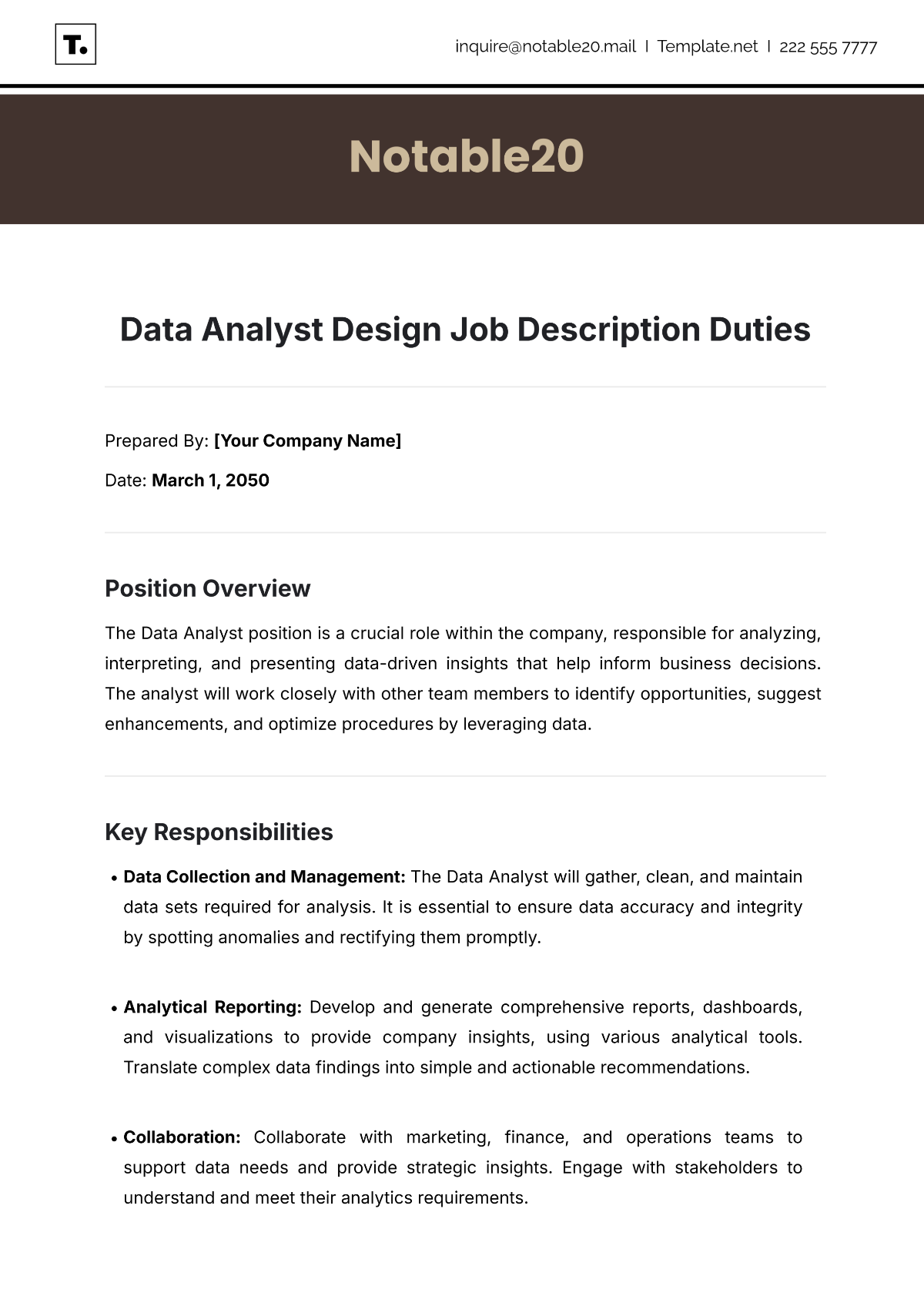 Data Analyst Design Job Description Duties Template - Edit Online & Download