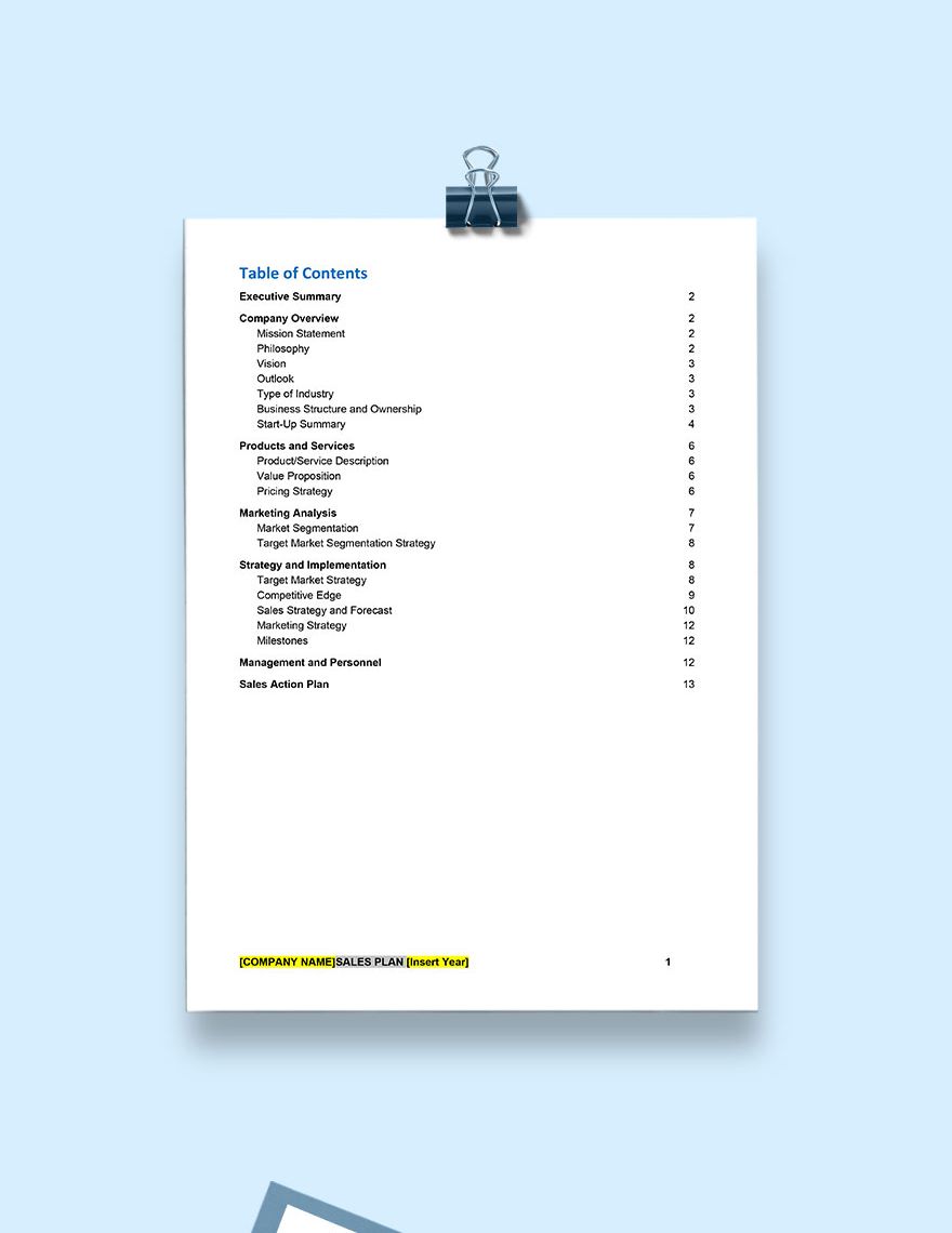 Software Product Sales Plan Template