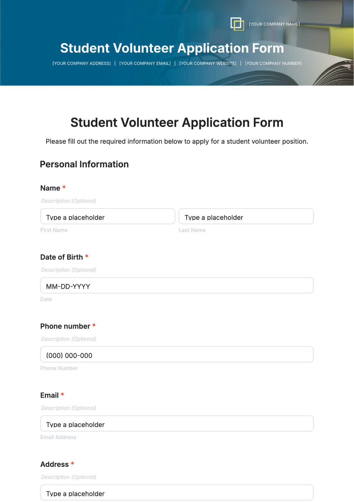 Student Volunteer Application Form Template - Edit Online & Download