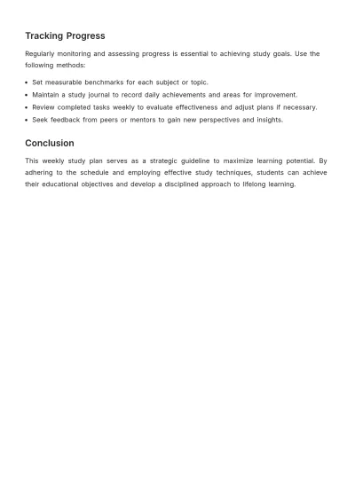 Free Sample Weekly Study Plan Template to Edit Online