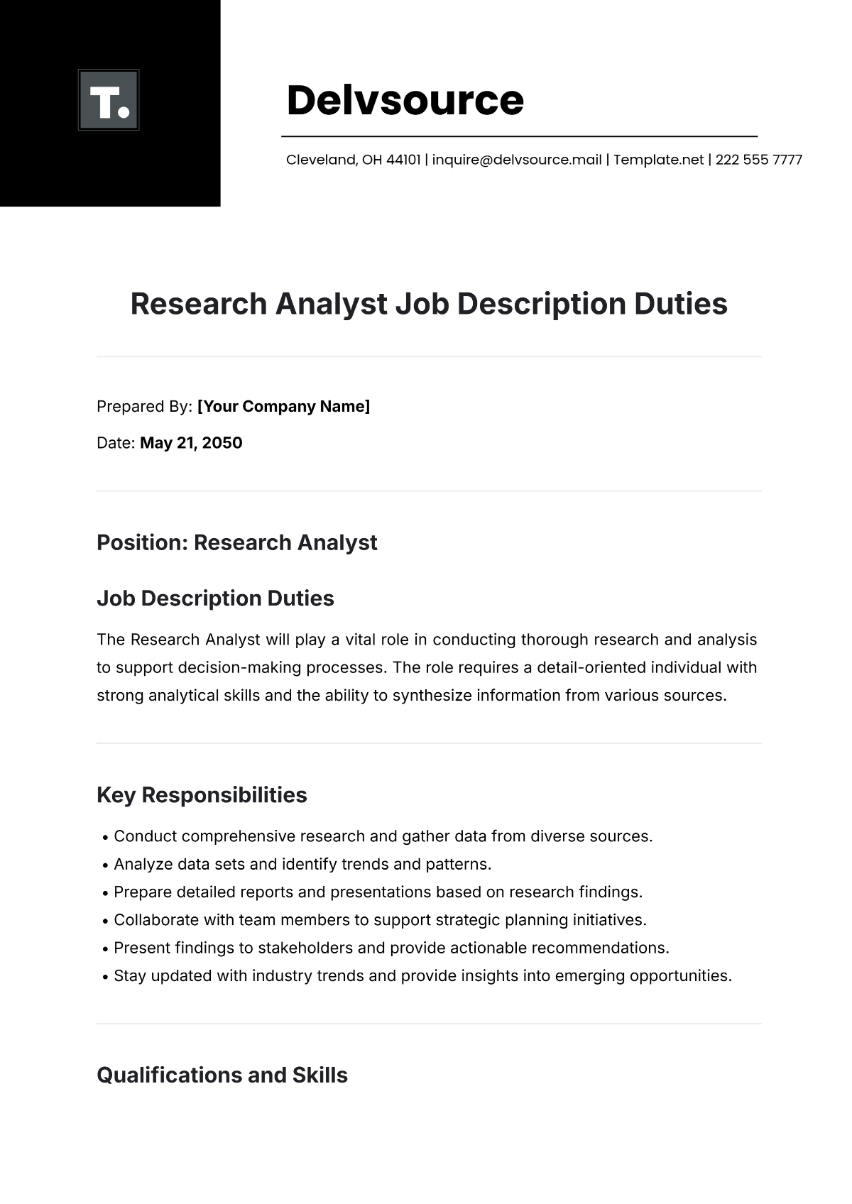 Research Analyst Job Description Duties Template - Edit Online & Download